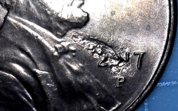 2017-P-Lincoln-Shield-Cent-With-Defective-Planchet/Struck-Through?!